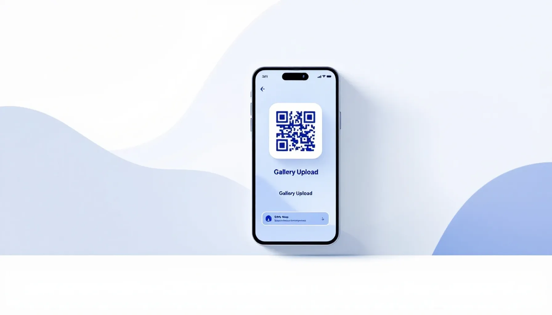 Smartphone mit QR-Code-Scan und ladender Upload-Seite der Galerie