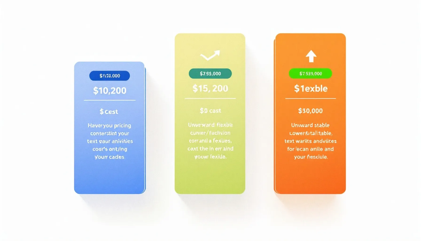 Minimalist flat illustration of three pricing tiers displayed as stacked cards or columns, each with a different color a